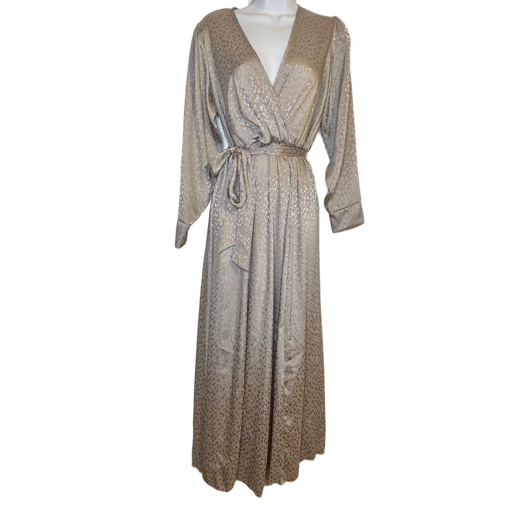Kate and Lily Taupe Leopard Jacquard Wrap Maxi Dress Size 6 - Picture 3 of 5